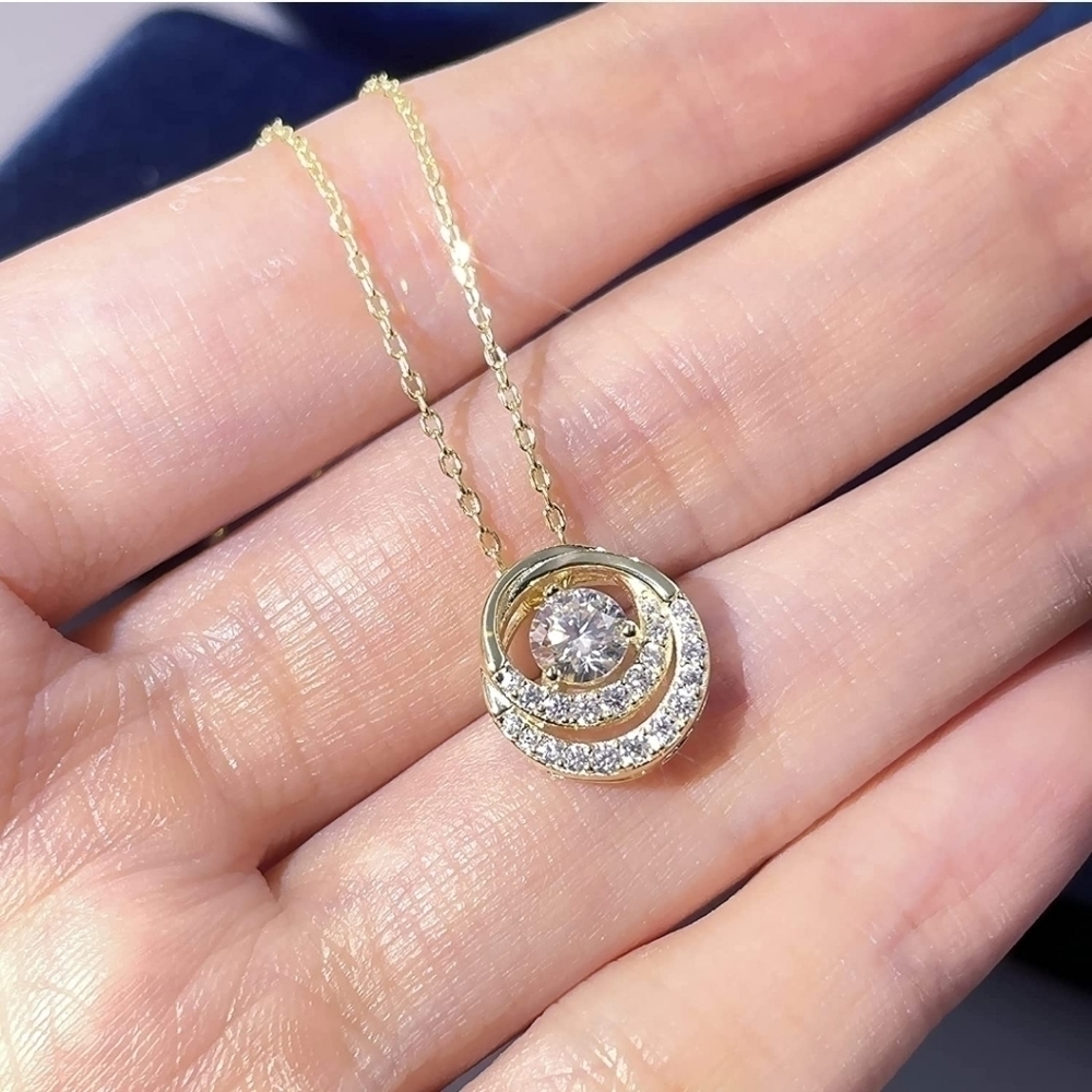 18k Yellow Gold 0.50ct Diamond Halo Pendant Necklace 925 Moissanite Anniversary